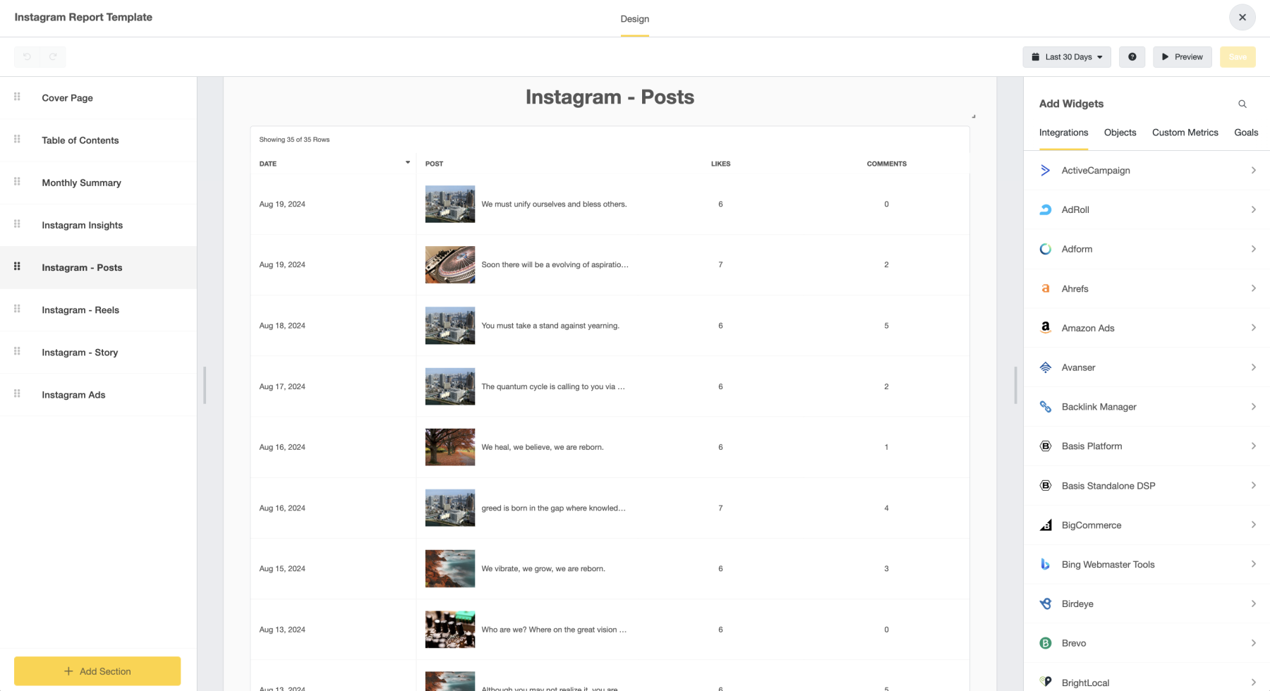 Agency Analytics Instagram Report Overview